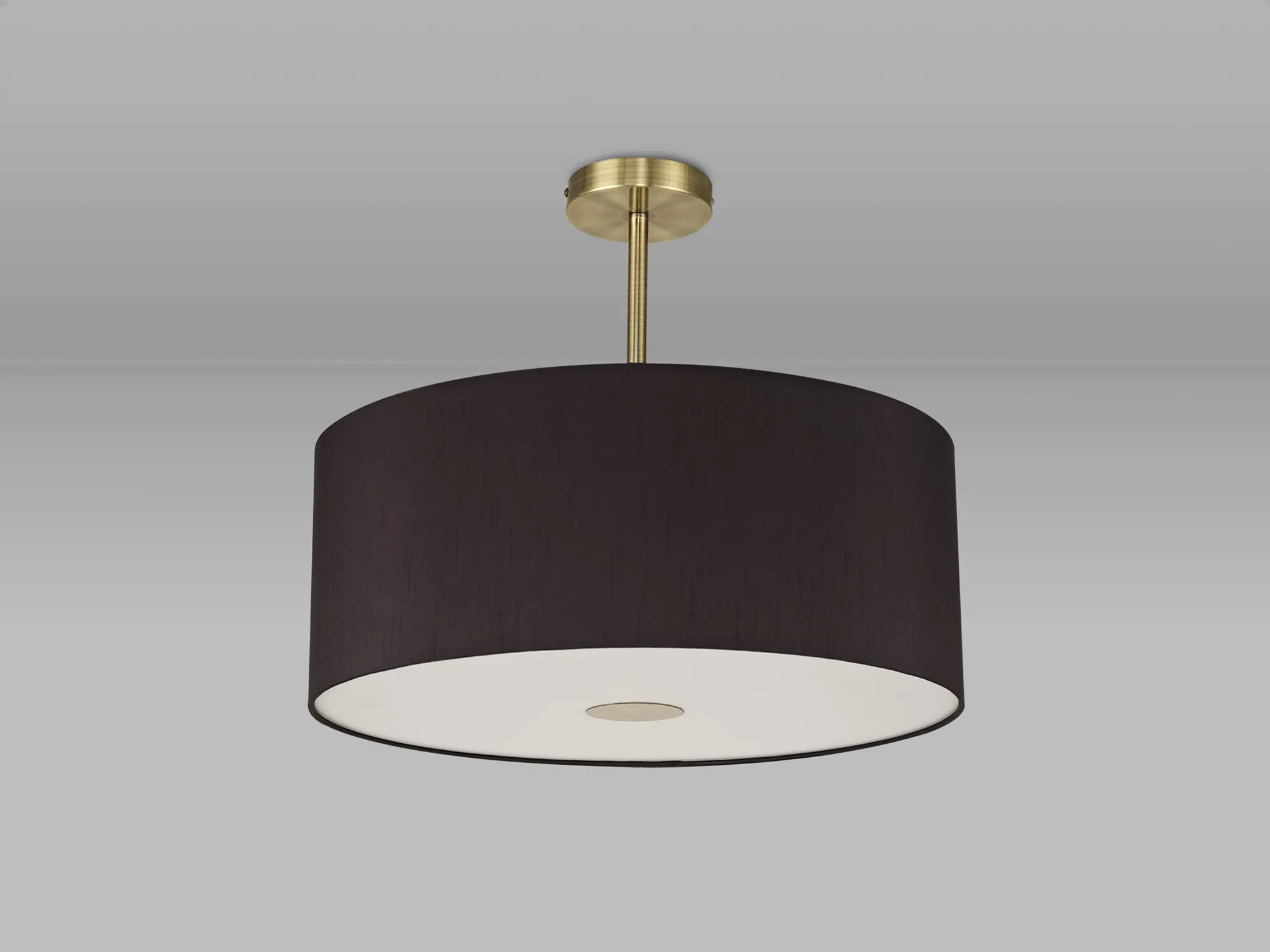 Baymont 50cm Semi Flush 1 Light Antique Brass, Black, Frosted Diffuser DK0189  Deco Baymont AB BL